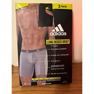 Adidas Mens Long Boxer Briefs 3-Pack Size L 36-38 Black & Gray Quick-Dry Athleti
